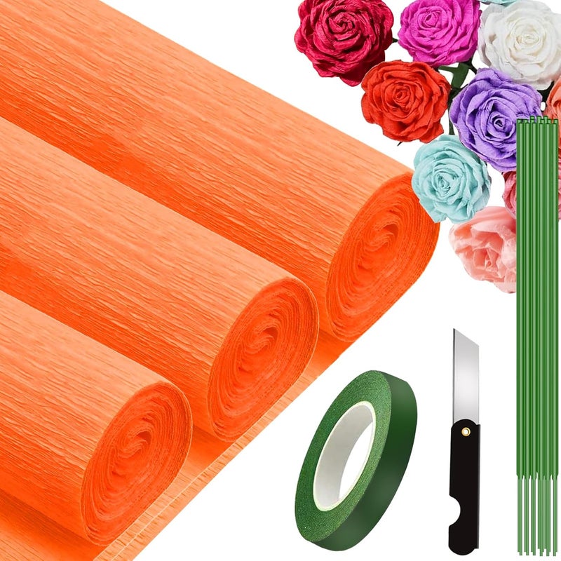 VNAKER Crepe Paper Roll Red Orange, 9.8Inch x 8.2Ft/3Rolls Crepe Paper Sheet for Flower Making, Valentine's Day, Wedding Ceremony, Birthday Holiday Halloween Thanksgiving Party Decoration,DIY Craft - Image 1